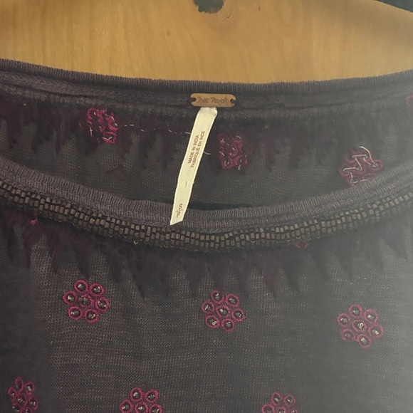 Free People Dark Purple Tunic with Floral Accents - Picture 2 of 3